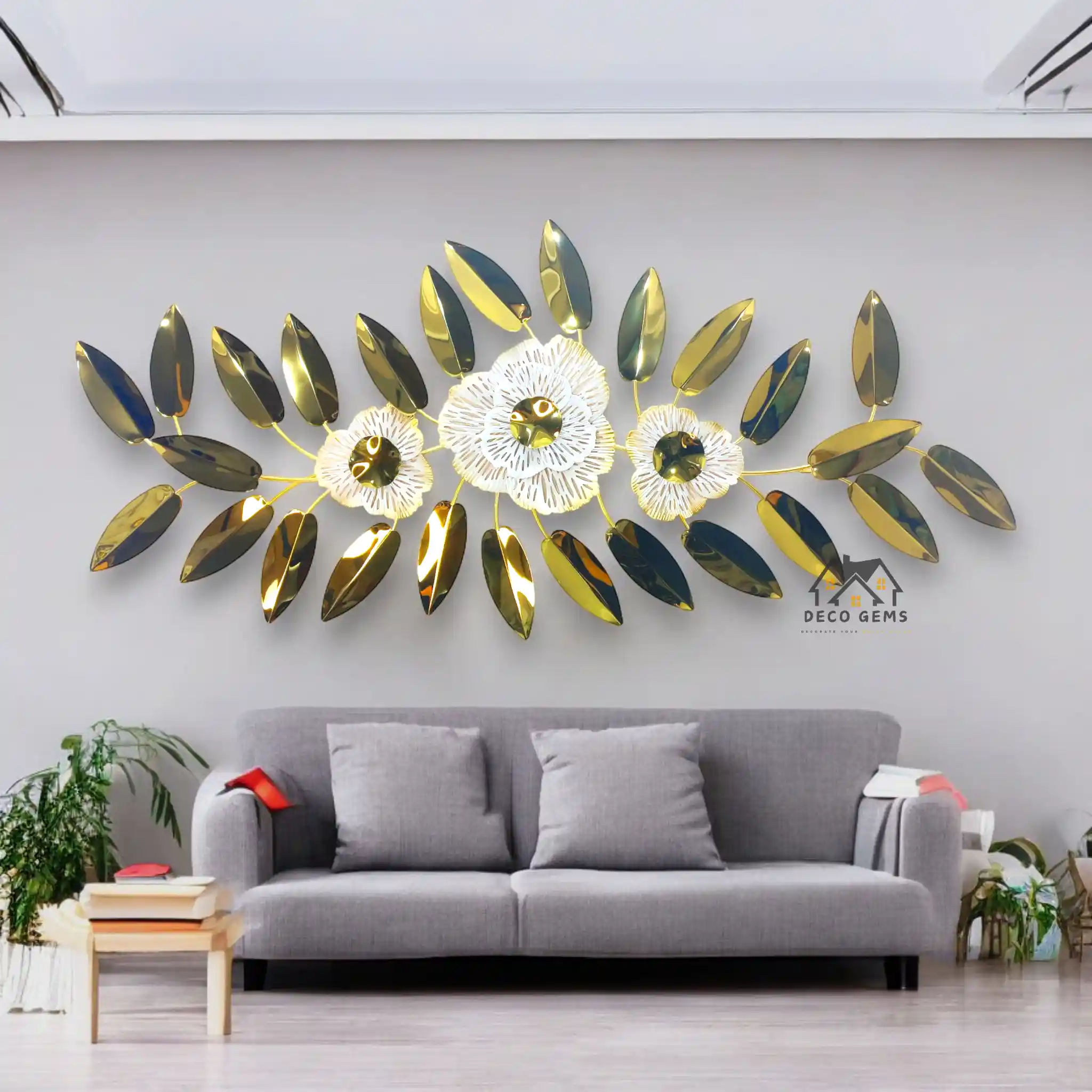 Thin Glossy Leaves with Flower Designed Wall Decor - 17669