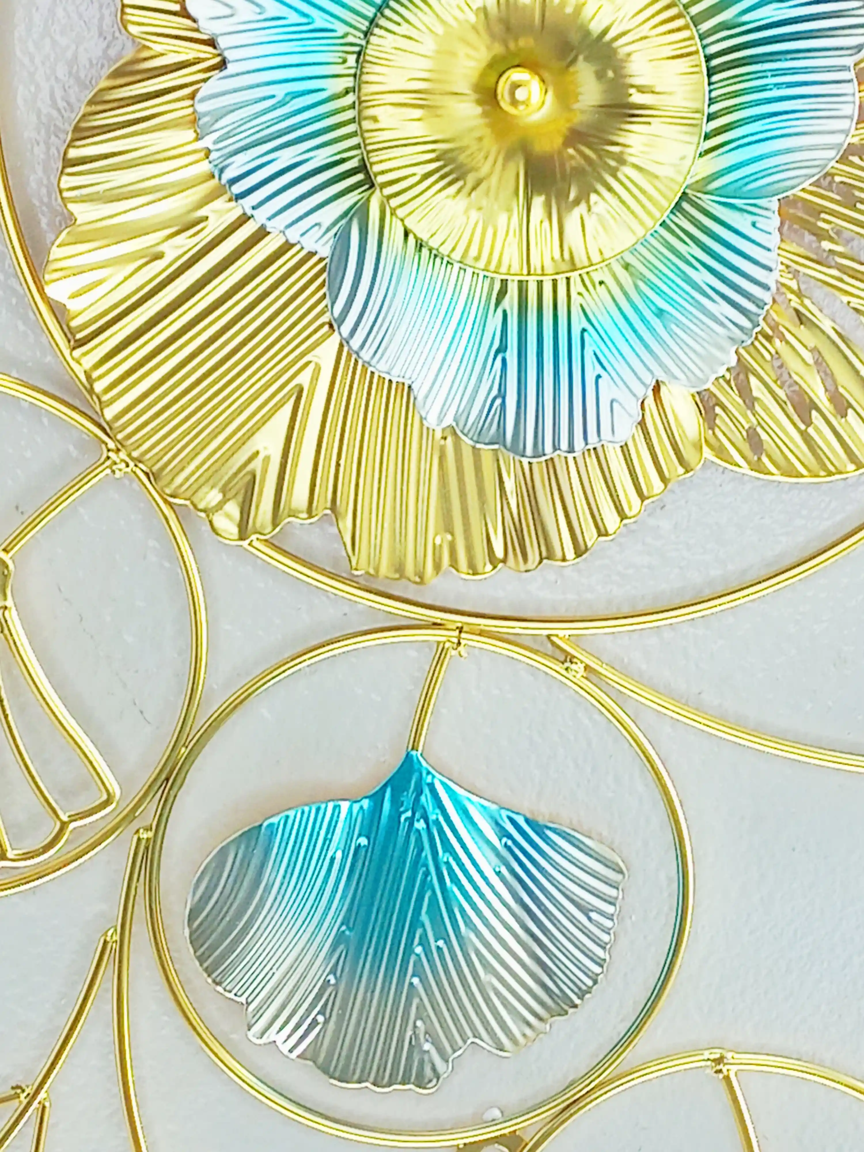 Golden-Blue Leaf Horizontal Metal Wall Décor - 17648