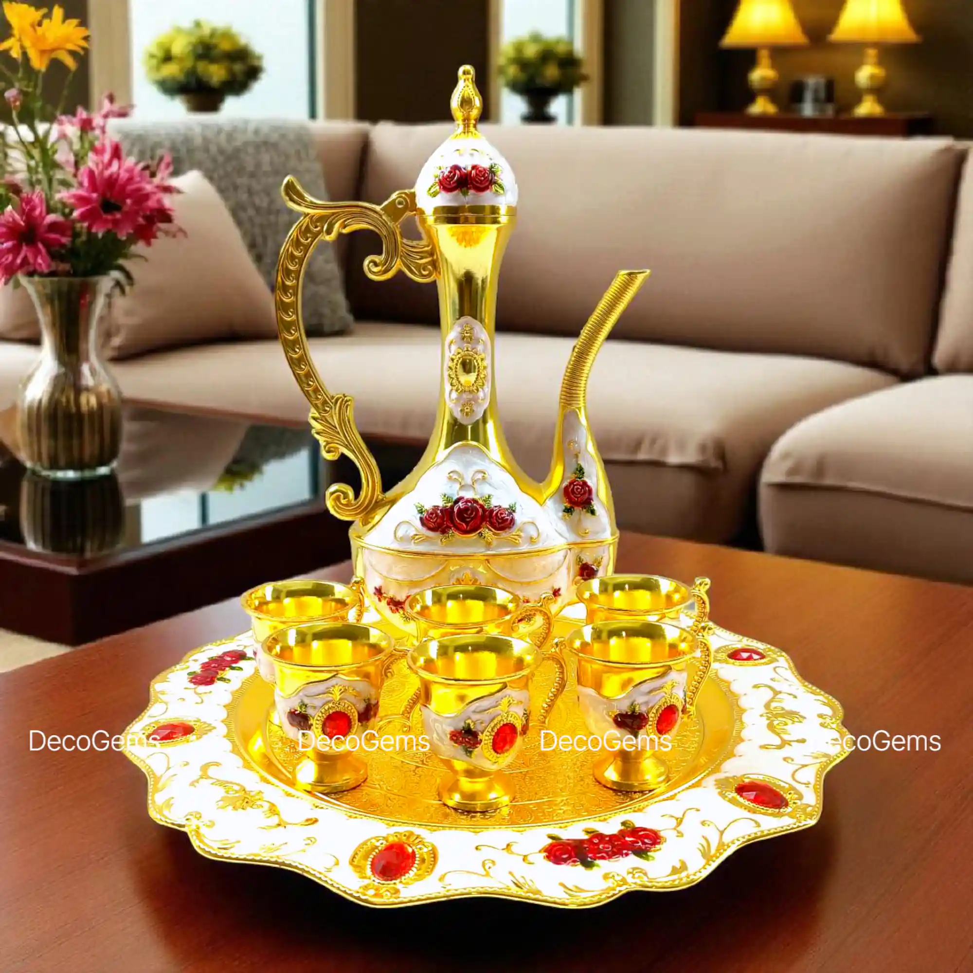 Red Stone & Floral Designed Vintagr Turkish Surai Set- 16983