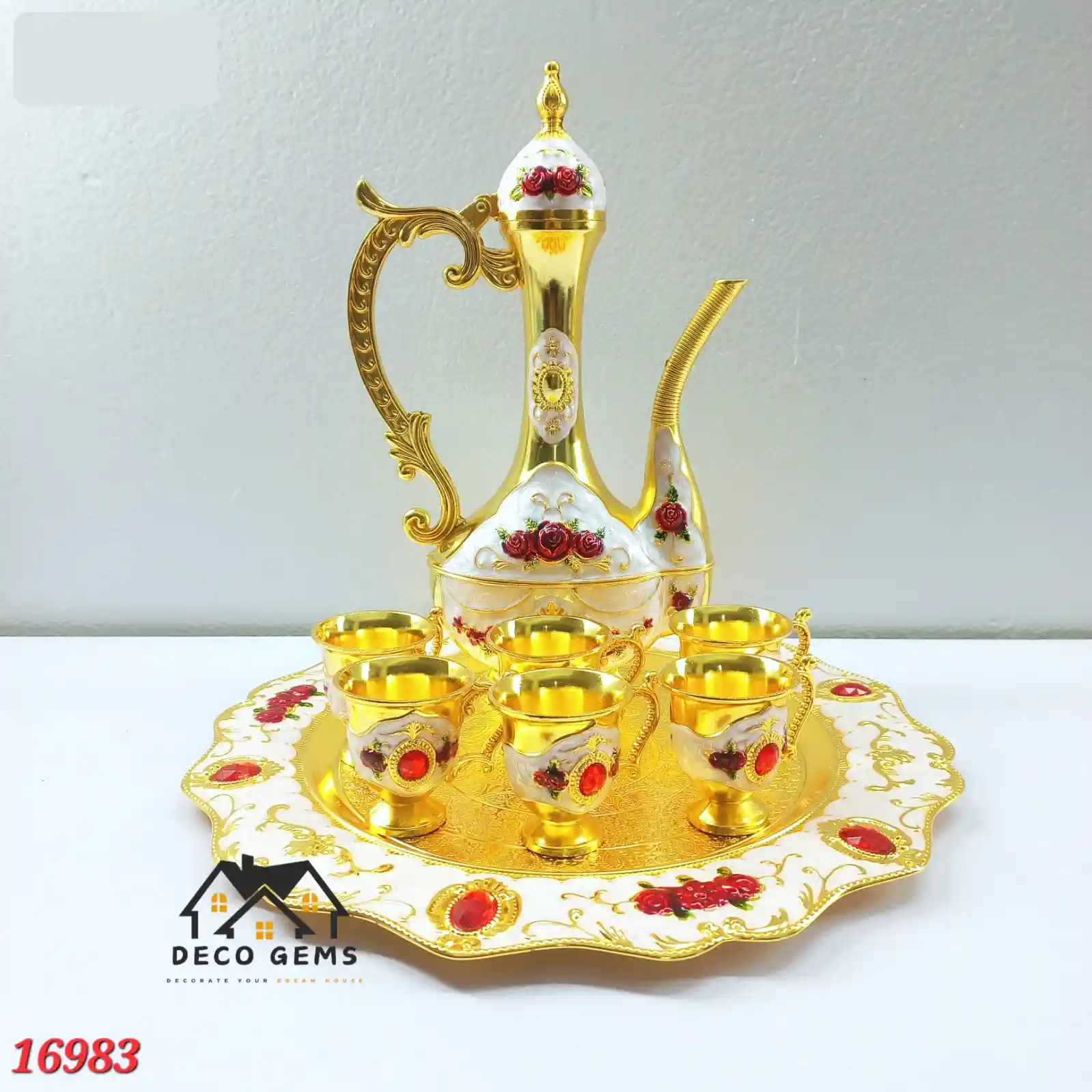 Red Stone & Floral Designed Vintagr Turkish Surai Set- 16983