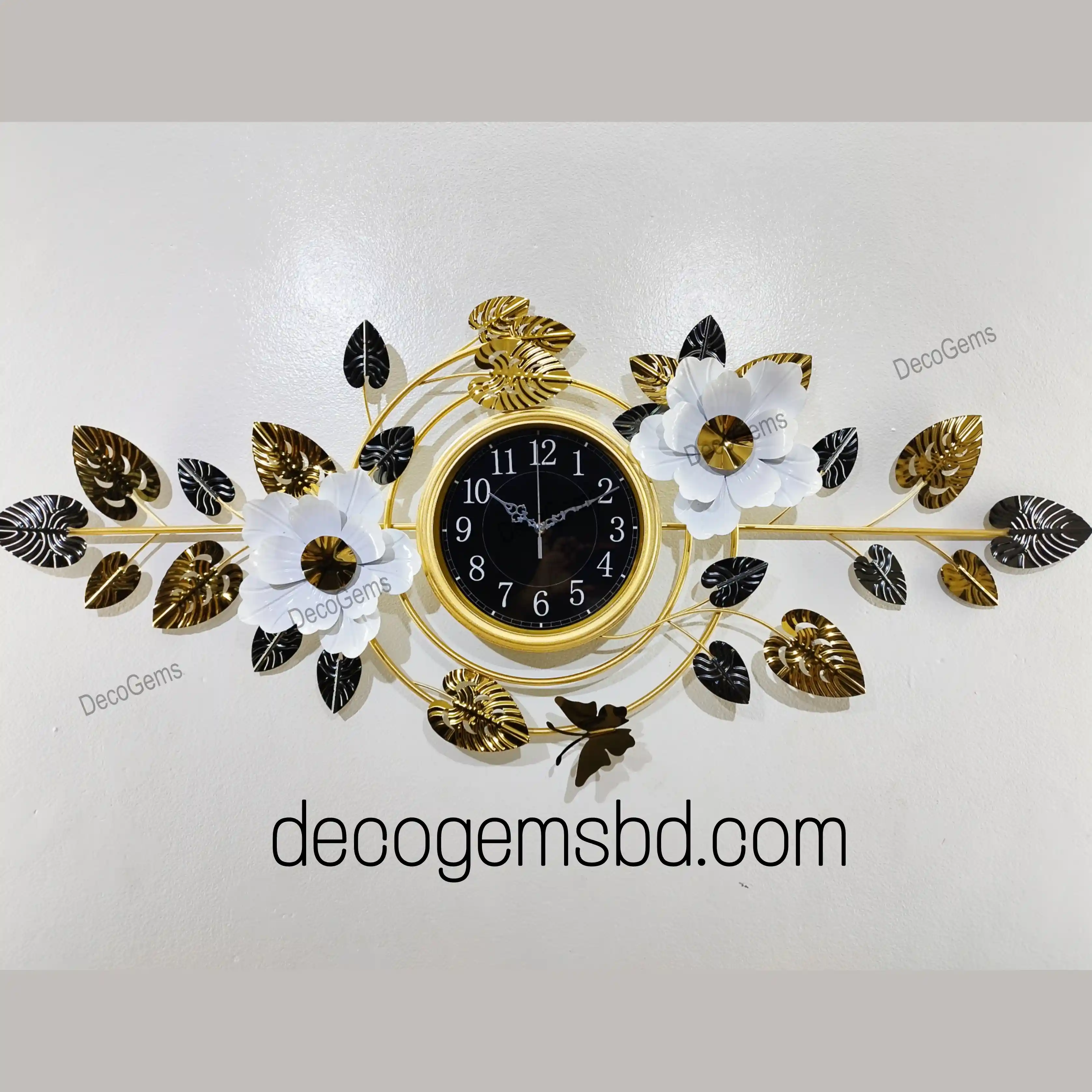 Metal Floral & Leaf Decorative Wall Decor Clock - 17871